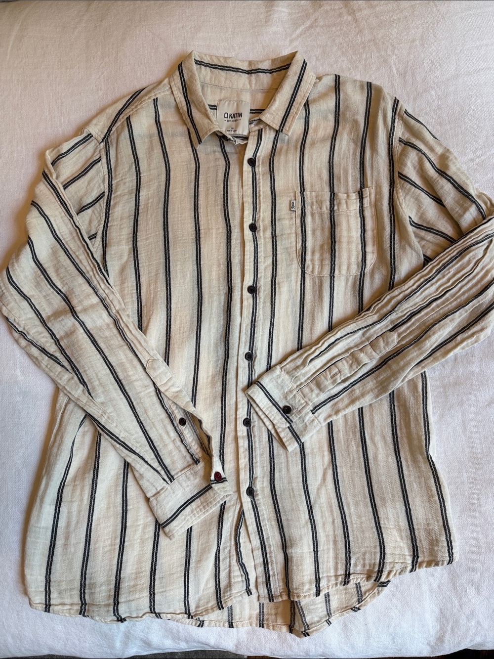 Katin Cream and Black Vertical Stripe Button-Down Shirt